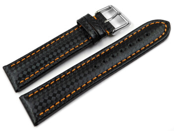 Uhrenarmband Leder Carbon Prägung schwarz orange...