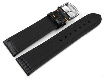 Uhrenarmband Leder Carbon Prägung schwarz orange...