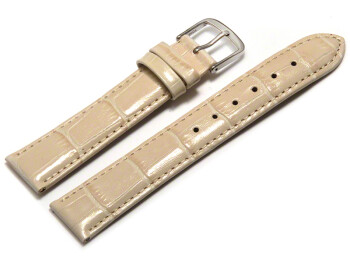 Uhrenarmband - echt Leder - Kroko Prägung - creme 16mm Gold