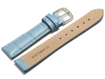 Uhrenarmband - echt Leder - Kroko Prägung - hellblau 20mm Gold