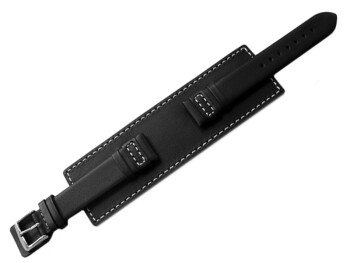 Uhrenarmband Leder schwarz Unterlage weiße Naht 18mm 20mm 22mm 24mm