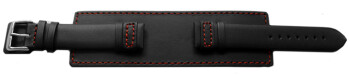 Uhrenarmband Leder schwarz Unterlage rote Naht 18mm 20mm...