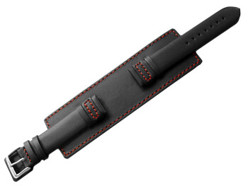 Uhrenarmband Leder schwarz Unterlage rote Naht 18mm 20mm 22mm 24mm