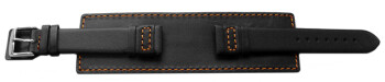 Uhrenarmband Leder schwarz Unterlage orange Naht 18mm...