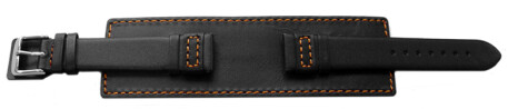 Uhrenarmband Leder schwarz Unterlage orange Naht 24mm Gold