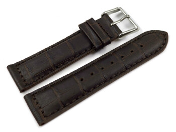 Uhrenband - Leder - gepolstert - Kroko - dunkelbraun - XS 18mm Stahl