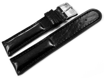 Uhrenband - Leder - gepolstert - Bark - schwarz TiT 24mm Stahl