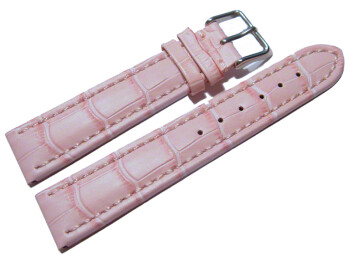 Uhrenarmband - gepolstert - Kroko Prägung - Leder - rosa 24mm Stahl