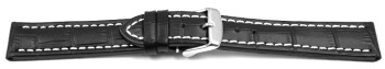 Uhrenarmband - gepolstert - Kroko Prägung - Leder -  schwarz - weiße Naht 22mm Gold