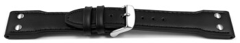 Uhrenarmband - Leder - glatt - schwarz - 2 Nieten - Vintage-Look 18mm Stahl