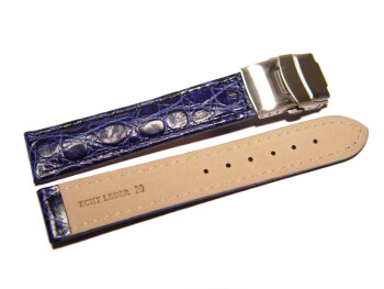 Faltschließe - Uhrenarmband - Leder - African - blau 24mm Gold