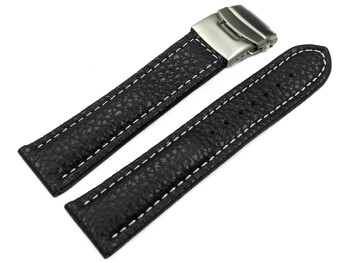 Faltschließe - Uhrenband - Leder - genarbt - schwarz w. Naht 22mm Gold