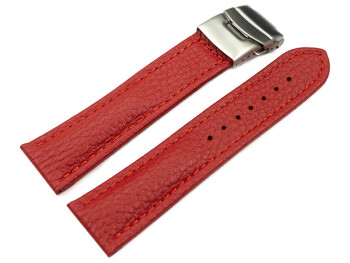 Faltschließe - Uhrenband - Leder - genarbt - rot TiT 18mm Gold