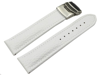 Faltschließe - Uhrenband - Leder - genarbt - weiß 22mm Stahl