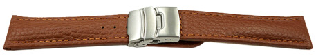 Faltschließe - Uhrenband - Leder - genarbt - hellbraun 22mm Stahl