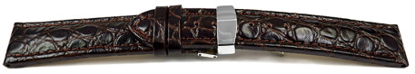 Kippfaltschließe - Uhrenarmband - Leder - African - dunkelbraun 18mm Stahl