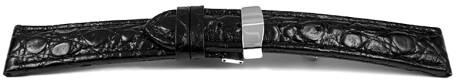 Kippfaltschließe - Uhrenarmband - Leder - African - schwarz 24mm Stahl