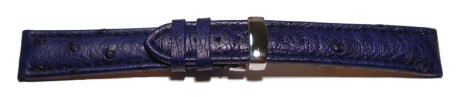 Kippfaltschließe - Uhrenarmband - echt Strauß - dunkelblau 22mm Gold