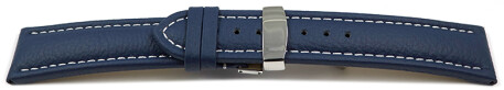 Kippfaltschließe - Uhrenarmband - Leder - genarbt - blau 18mm Stahl