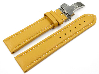 Kippfaltschließe - Uhrenarmband - Leder - genarbt - gelb 20mm Gold