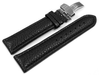 Kippfaltschließe - Uhrenarmband - Leder - genarbt - schwarz 20mm Stahl