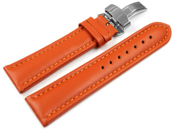 Kippfaltschließe - Uhrenarmband - Leder - glatt - orange 24mm Stahl