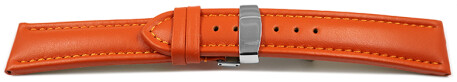 Kippfaltschließe - Uhrenarmband - Leder - glatt - orange 24mm Gold
