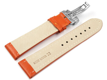 Kippfaltschließe - Uhrenarmband - Leder - glatt - orange 24mm Gold