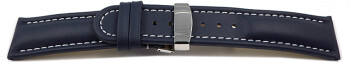 Kippfaltschließe - Uhrenarmband - Leder - glatt - dunkelblau 24mm Gold