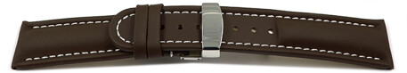 Kippfaltschließe - Uhrenarmband - Leder - glatt - dunkelbraun 18mm Stahl