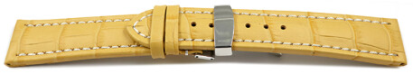 Kippfaltschließe - Uhrenarmband - Leder - Kroko - gelb 18mm Stahl