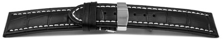 Kippfaltschließe - Uhrenarmband - Leder - Kroko - schwarz w. N. 18mm Stahl