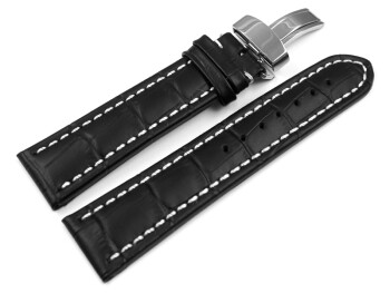 Kippfaltschließe - Uhrenband - Kroko - schwarz w. N. - XL 18mm Stahl