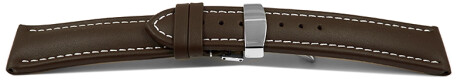Kippfaltschließe - Uhrenarmband - Glatt - dunkelbraun - XL 24mm Stahl