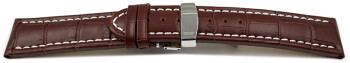 Kippfaltschließe - Uhrenband - Kalbsleder - Kroko - dbraun - XL 22mm Gold