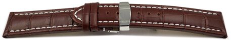 Kippfaltschließe - Uhrenband - Kalbsleder - Kroko - dbraun - XL 24mm Stahl