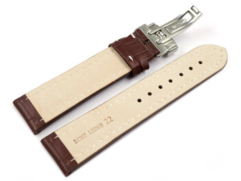 Kippfaltschließe - Uhrenband - Kalbsleder - Kroko - dbraun - XL 24mm Stahl