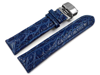 Uhrenarmband mit Butterfly Schließe echt Leder African blau 22mm schwarz