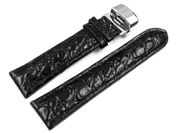 Uhrenarmband mit Butterfly Schließe echt Leder African schwarz 24mm schwarz