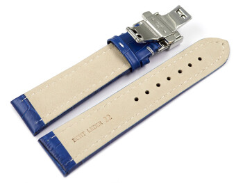 Uhrenarmband mit Butterfly Schließe Leder Kroko blau 24mm Stahl