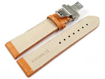 Uhrenarmband mit Butterfly Schließe Leder Kroko orange 22mm schwarz