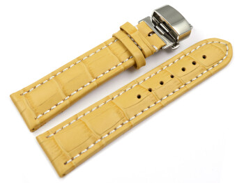 Uhrenarmband mit Butterfly Schließe Leder Kroko gelb 24mm schwarz