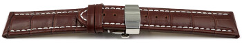 Uhrenarmband mit Butterfly Schließe Leder Kroko dunkelbraun - XL 28mm Stahl
