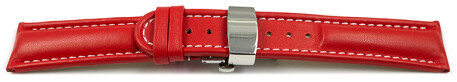 Uhrenarmband mit Butterfly Schließe Leder glatt rot 22mm schwarz