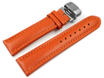 Uhrenarmband mit Butterfly Leder glatt orange 24mm Gold