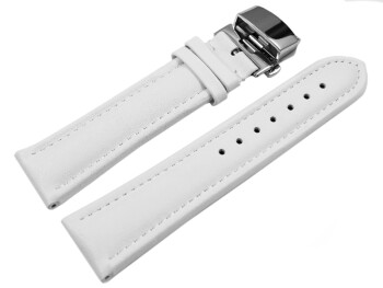 Uhrenarmband mit Butterfly Schließe Leder Glatt weiß - XL 18mm schwarz