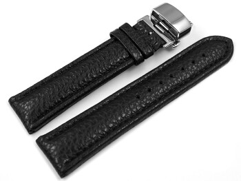 Uhrenarmband mit Butterfly gepolstert genarbt schwarz 22mm schwarz