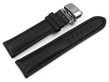 Uhrenband mit Butterfly stark gepolstert glatt schwarz Naht TiT 20mm schwarz