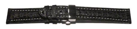 Uhrenarmband mit Butterfly Schließe echt Hai schwarz 18mm schwarz