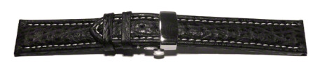 Uhrenarmband mit Butterfly Schließe echt Hai schwarz 18mm Stahl